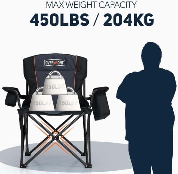 Overmont Oversized Folding Camping Chair - 450lbs Support with Padded Cushion Cooler Pockets - Heavy Duty Collapsible Chairs for Sports Garden Beach Fishing - Image 4
