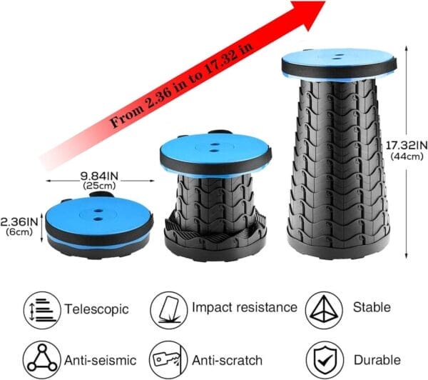 Hesanzol Portable Telescoping Stool, Retractable Folding Stool for Camping Garden Fishing Hiking Travel BBQ, Adjustable Collapsible Stools Max Load 400lbs - Image 2