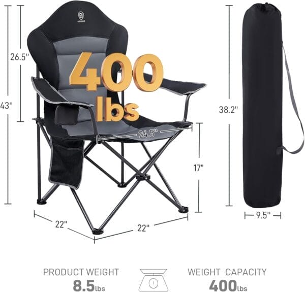 EVER ADVANCED Folding Camping Chair for Outside with High Back Padded Oversized Lawn Chairs Folding Lightweight Sturdy Steel Portable Outdoor Camp Chair for Adults - Image 3
