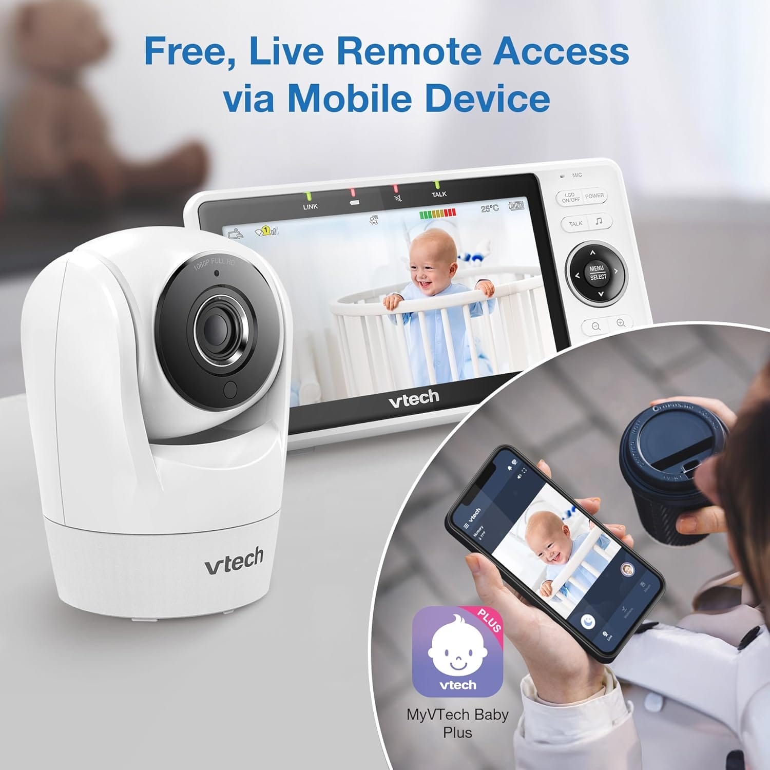 VTech Upgraded Smart WiFi Baby Monitor VM901, 5-inch 720p Display, 1080p Camera, HD NightVision, Fully Remote Pan Tilt Zoom, 2-Way Talk, Free Smart Phone App, Works with iOS, Android - Image 7