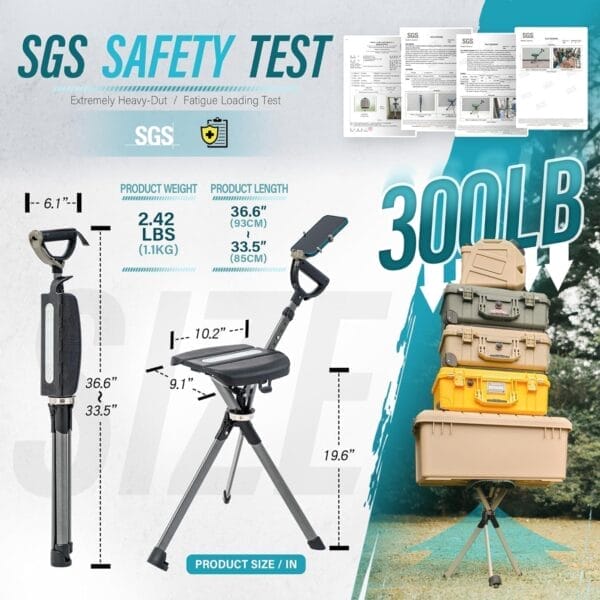 STEP2GOLD Ta-Da Chair Series 2 PRO, Portable Trekking Hiking Pole, Folding Walking Stick with Seat, Walking Cane with Chair, Foldable Chair, Lightweight Aluminum, Easy Carry and Storage, Anti-Slip - Image 4