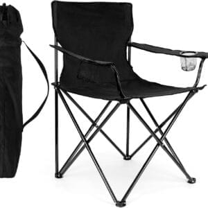 HaSteeL Camping Chair, Oversized Folding Lawn Chair for Adults, Foldable Camp Chair with Cup Holders Portable for Outdoor Fishing, Hiking, Travel, Picnic, Beach, Carrying Bag & Supports 275lbs (Black)