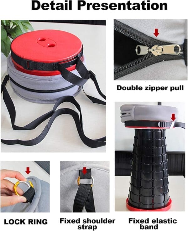 Deer's Life Portable Collapsible Stool with Cushion Pad, Retractable Folding Telescopic Camping Seat for Adults, Small Lightweight Sturdy Adjustable Stools for Travel,Kitchen,Garden,Fishing - Image 8
