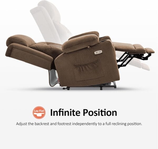 MCombo Large Triple Motor Power Lift Recliner Chair with Massage and Heat for Elderly People, Adjustable Headrest, Infinite Position, USB Ports, Fabric 7662 (Brown, Large) - Image 6