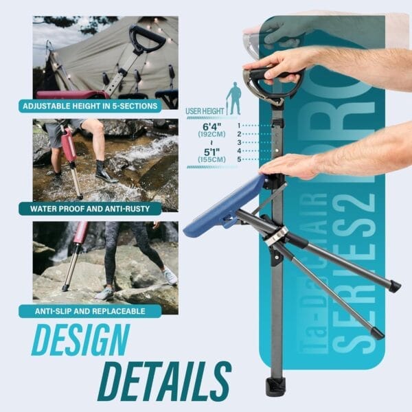 STEP2GOLD Ta-Da Chair Series 2 PRO, Portable Trekking Hiking Pole, Folding Walking Stick with Seat, Walking Cane with Chair, Foldable Chair, Lightweight Aluminum, Easy Carry and Storage, Anti-Slip - Image 3