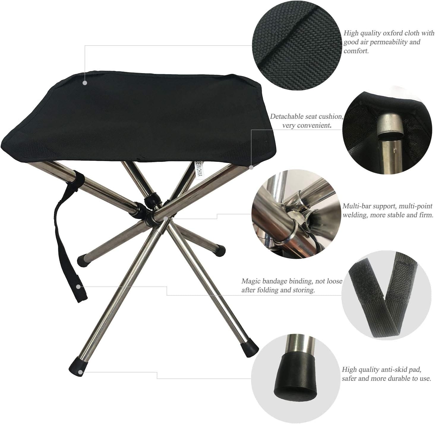 LIBOSULV Folding Camping Stool, Retractable Camping Chair, Super Compact, for Travel, Hiking, Gathering, Barbecue, with Carry Bag, Storage Size 11.61"x2.56"x2.56" - Image 3