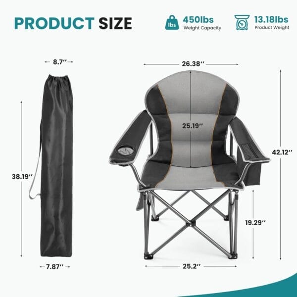 OLIXIS Heavy Duty Camping Chairs 450lbs Capacity Portable Folding Chair with Cup Holder and Cooler Bag,Sturdy Steel Frame Outdoor Chair for Backyard,Beach,Fishing - Image 3