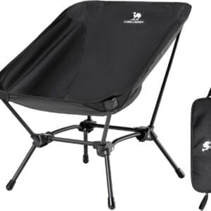 CAMEL CROWN Folding Camping Chair, Lightweight Portable Compact Lawn Chair with Side Pocket for Outdoor Travel Beach Picnic Hiking Backpacking Black