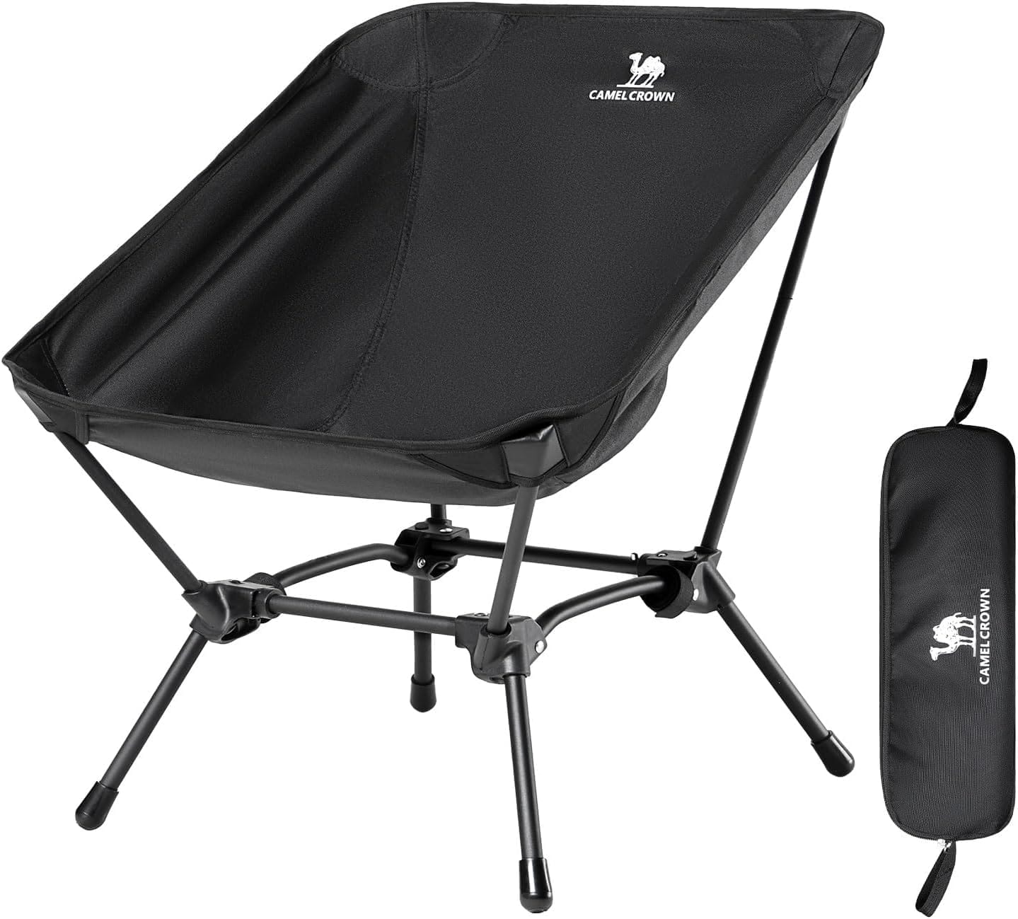 CAMEL CROWN Folding Camping Chair, Lightweight Portable Compact Lawn Chair with Side Pocket for Outdoor Travel Beach Picnic Hiking Backpacking Black