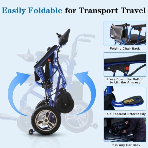 Electric Wheelchairs for Adults,20 Miles Lightweight Foldable Motorized Wheelchair Power Portable Wheelchairs - 500W Motor, Blue - Image 4