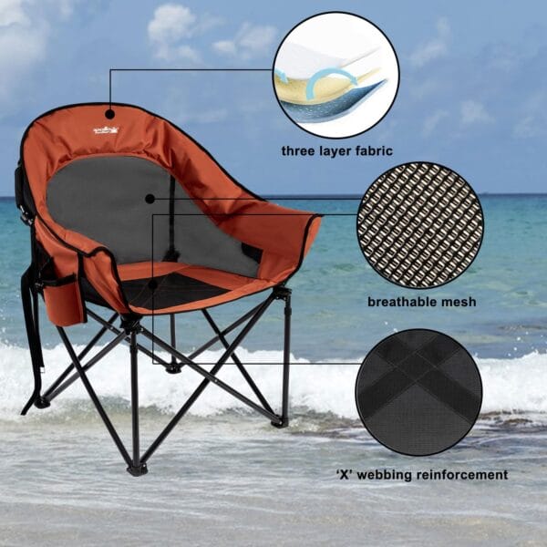 apollo walker Oversized Camping Chair - Heavy Duty XL Padded Camping Chairs with Breathable Mesh, Portable Folding Outdoor Chairs for Adults, Beach Chair with Cup Holder & Side Pocket, Supports 500lbs - Image 3