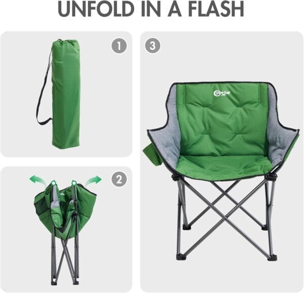 PORTAL 32In Extra Wide Camping Chair for Adults, Oversized Folding Chair with Cup Holder & Carry Bag, Heavy-Duty Outdoor Chair Supports 350 lbs, Portable for Camping, Lawn, Patio – Green (2-Pack) - Image 8