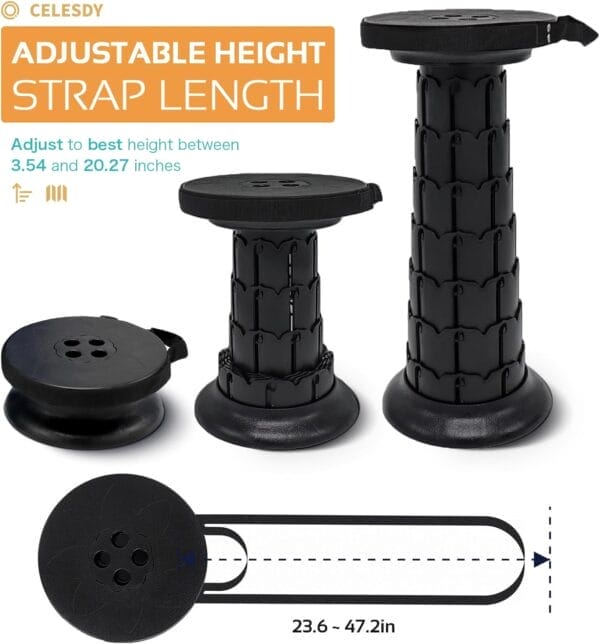 Adjustable Retractable Portable Collapsible Folding Stool,Compact Telescoping Stool for Adults Heavy Duty with Load Capacity 770 lbs, Chair Camping Travel Hunting（Black） (HX20210818) - Image 4