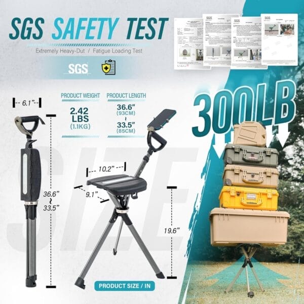 STEP2GOLD Ta-Da Chair Series 2 PRO, Portable Trekking Hiking Pole, Folding Walking Stick with Seat, Walking Cane with Chair, Foldable Chair, Lightweight Aluminum, Easy Carry and Storage, Anti-Slip - Image 4