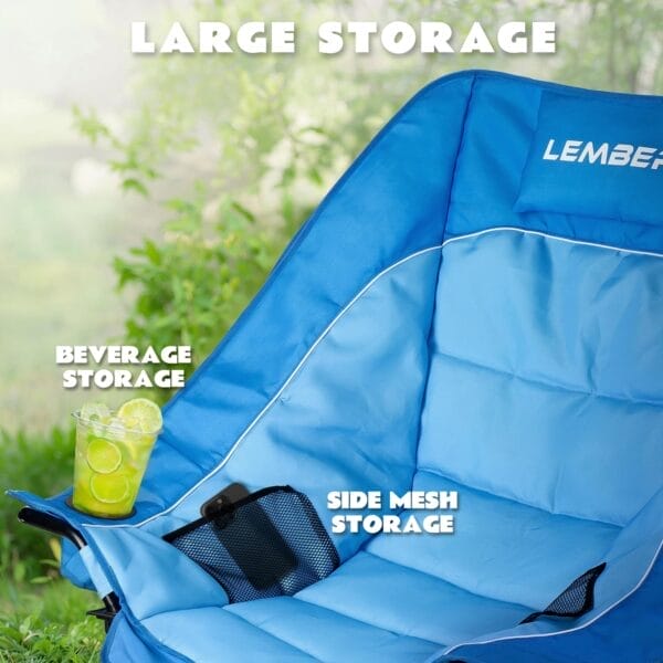 LEMBERI Oversized Heavy Duty Camping Chair for Adults,500lbs Comfortable Folding Lawn Chairs,Large Outdoor Portable Chair with Cup Holder,Side Pocket and Cooler Bag - Image 3
