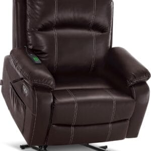MCombo Small-Wide Power Lift Recliner Chair with Massage and Heat for Petite Elderly People, 3 Positions, 2 Side Pockets, USB Ports, Faux Leather R7410 (Dark Brown, Small-Wide)