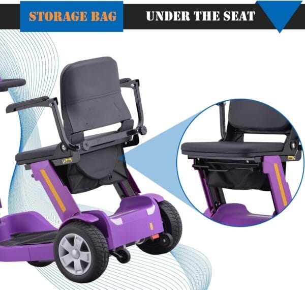 Foldable Mobility Scooter for Adults & Senior, 4 Wheels Powered Device for Travel, Lightweight and Portable, with LED Strip Light, Storage Bag, Charger Included, No Assemble Required (Purple) - Image 3