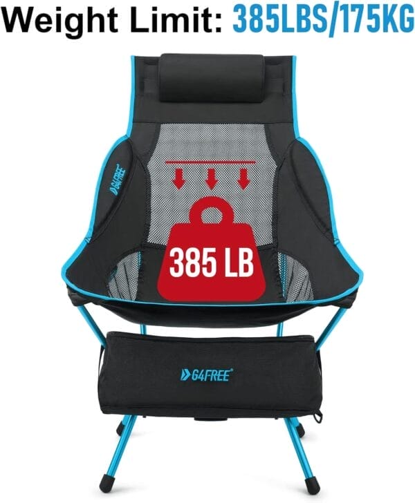 G4Free Folding Camp Chair High Back Lightweight Camping Chair with Removable Pillow, Side Pocket & Carry Bag, Compact & Heavy Duty 385lbs for Outdoor Hiking Backpacking Beach Picnic Travel - Image 6