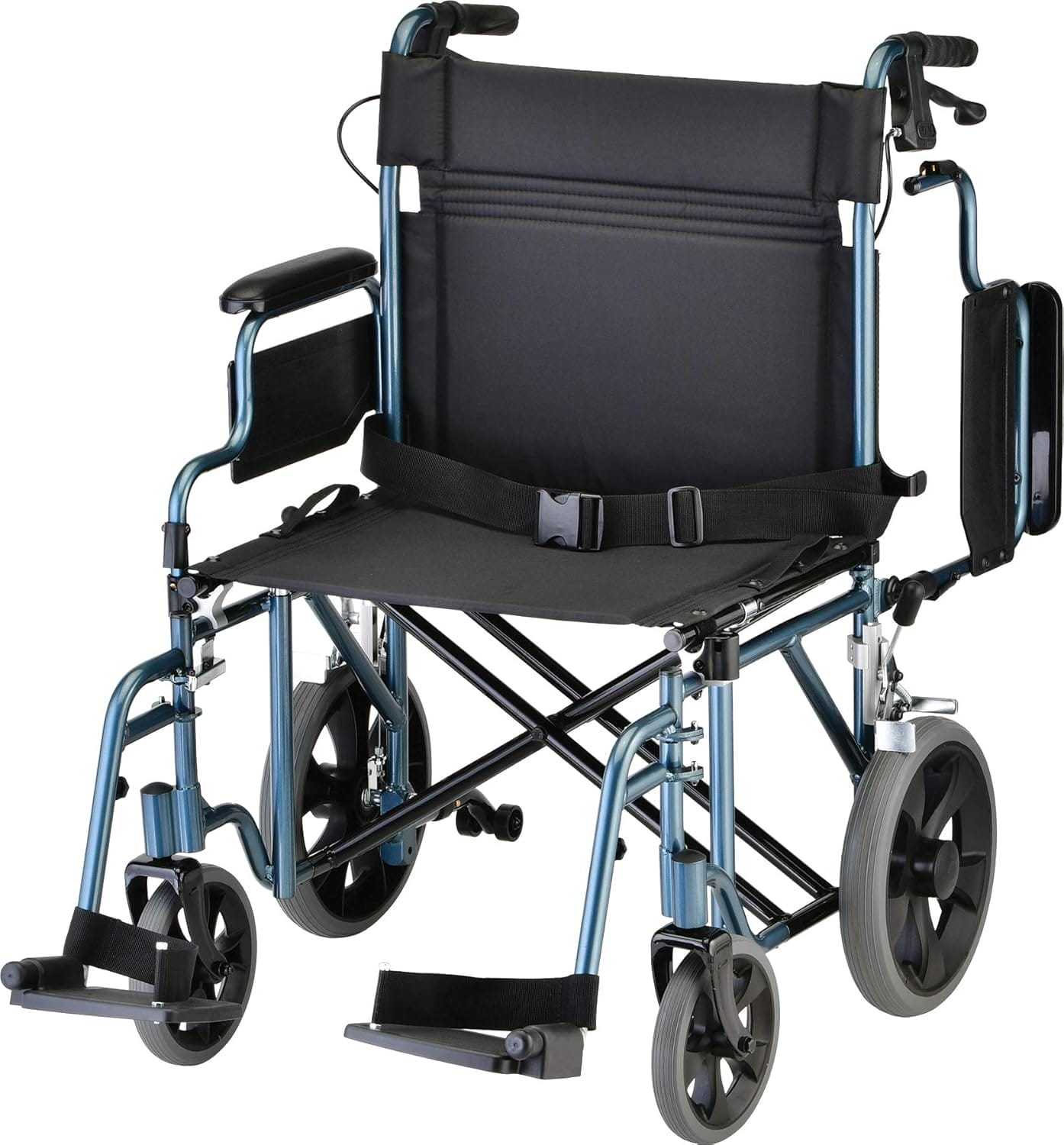 NOVA Heavy Duty Bariatric Transport Chair with 400 lb. Weight Capacity, 22” Extra-Wide Seat with Locking Hand Brakes, Flip Up Arms (for Easy Transfer), Anti-Tippers, 12” Rear Wheels, Color Blue - Image 7