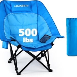 LEMBERI Oversized Heavy Duty Camping Chair for Adults,500lbs Comfortable Folding Lawn Chairs,Large Outdoor Portable Chair with Cup Holder,Side Pocket and Cooler Bag