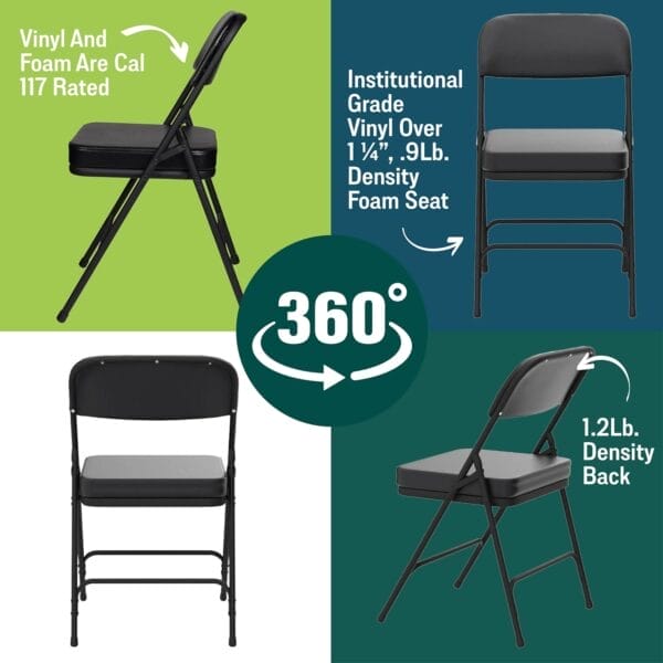 National Public Seating Premium Cushioned Portable Folding Chairs 3200 Series Upholstered, Heavy-Duty Foldable Chairs for Indoor & Outdoor Use – Set of 2, Comfortable & Durable, Black - Image 5