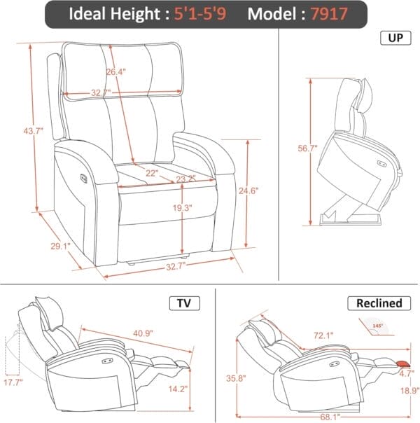MCombo Power Lift Recliner Chair Sofa with Massage and Heat, Adjustable Headrest for Elderly People, Solid Wood Armrest, USB Ports, Side Pockets, Faux Leather 7917 (Tawny, Medium) - Image 3