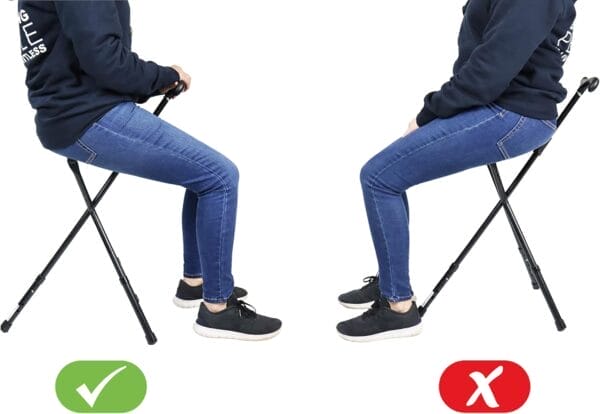 KMINA PRO - Cane Chairs for Adults (Height Adjustable Handle), Foldable Walking Cane with Seat, Travel Chair, Aluminum Black - Image 4