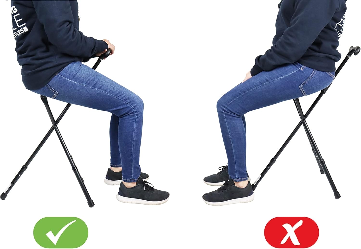 KMINA PRO - Cane Chairs for Adults (Height Adjustable Handle), Foldable Walking Cane with Seat, Travel Chair, Aluminum Black - Image 4