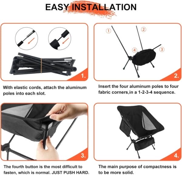 NewDoar 2 Pac Camping Chairs 2 Pack, Collapsible Portable Compact Chair, with Carrying Bag Lightweight Small Folding Chair, for Hiking & Beach & Fishing Lawn Concert - Image 7
