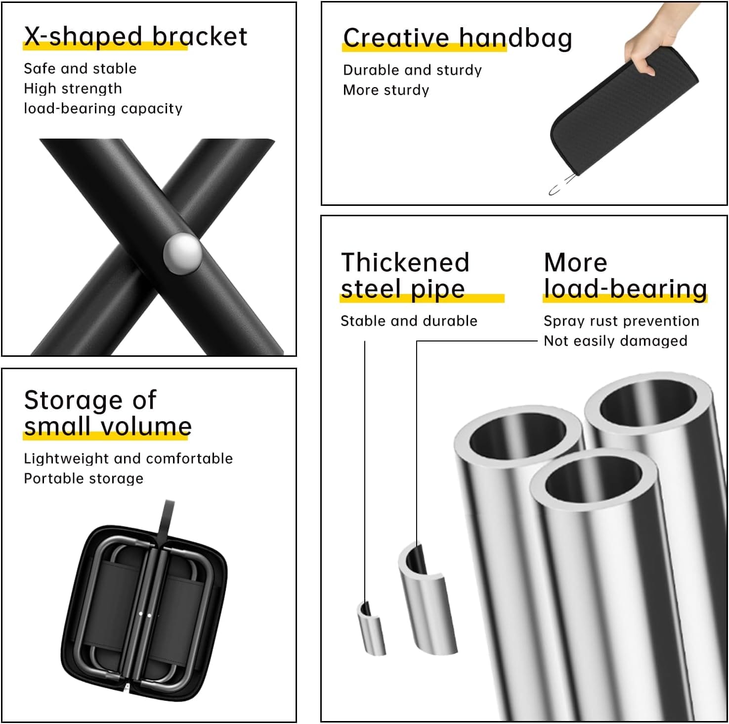 Folding Chair,Collapsible Stool,Weight 1.36lbs,Load 264lbs,Portable Stool for Camping,Fishing,Hiking,BBQ,Gift for Fisherman-Black - Image 7