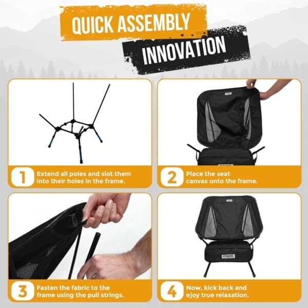 Adjustable Folding Camping Chairs, Ultra Light Backpacking Chair, Portable Folding Chair with Side Pocket and Cup Holder Bonus Bottle Opener Camping Chair (Black) - Image 5
