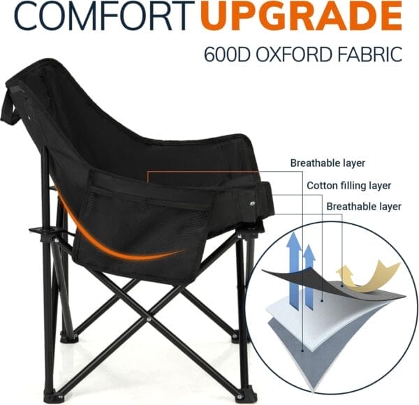 Overmont Pre-Assembled Portable Folding Camping Chair - Lightweight Camp Chair with Side Pocket, Foldable Chair for Outdoor Hiking Beach Travel with Carrying Bag, Supports up to 300LBs 2 pcs - Image 3