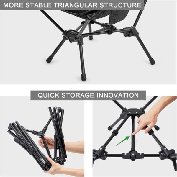G4Free Folding Lightweight Camp Chair High Back Camping Chair Backpacking Chair Heavy Duty 330lbs with Headrest Pocket Black - Image 6