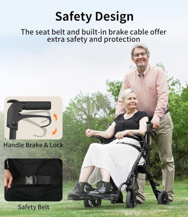 Rollator-Walkers-for-Seniors-with-Seat, Walker Wheelchair Combo, Transport-Wheelchair-Lightweight-Foldable, Adult Walkers All Terrain, 2 in 1 Rolling Walker Chair with Brakes & Pouch-2024 New - Image 6