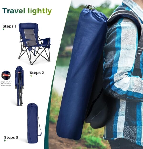 ALPHA CAMP Oversized Folding Camping Chairs High Backrest Heavy Duty Lawn Chairs for Adults Support 500 LBS Portable Camp Chairs with Cup Holders Large Side Pocket for Outdoor - Image 6