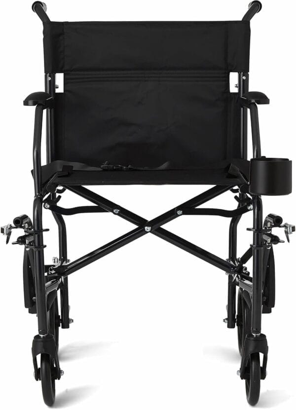 Medline Ultra Lightweight Transport Wheelchair for Adults, Foldable, 19-Inch Seat Width, Black Frame, Black Upholstery - Image 9