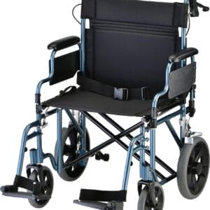NOVA Heavy Duty Bariatric Transport Chair with 400 lb. Weight Capacity, 22” Extra-Wide Seat with Locking Hand Brakes, Flip Up Arms (for Easy Transfer), Anti-Tippers, 12” Rear Wheels, Color Blue