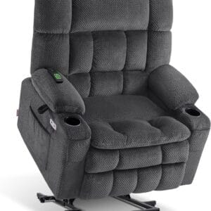 MCombo Dual Motor Power Lift Recliner Chair Sofa with Massage and Heat for Big Elderly People, Infinite Position, USB Ports, Cup Holders, Fabric R7897 (Dark Gray, Medium-Wide)