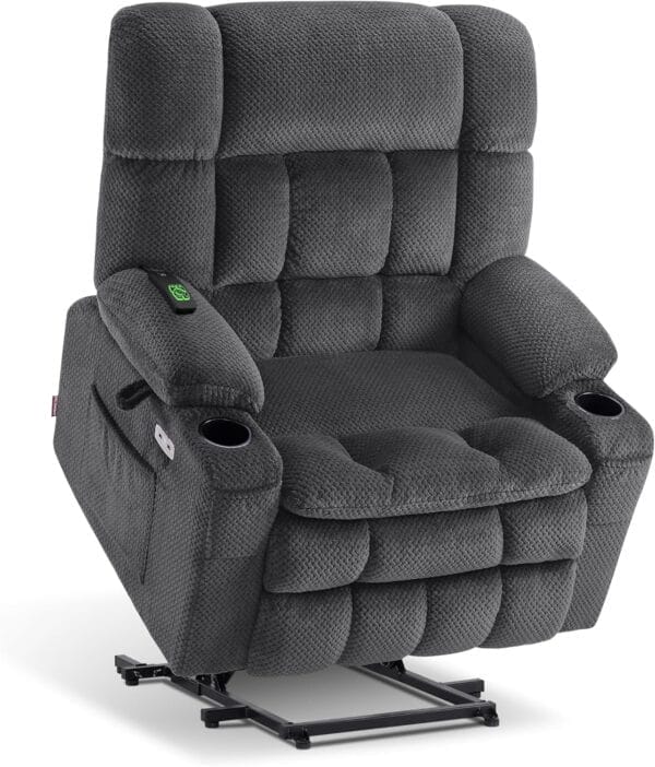 MCombo Dual Motor Power Lift Recliner Chair Sofa with Massage and Heat for Big Elderly People, Infinite Position, USB Ports, Cup Holders, Fabric R7897 (Dark Gray, Medium-Wide)