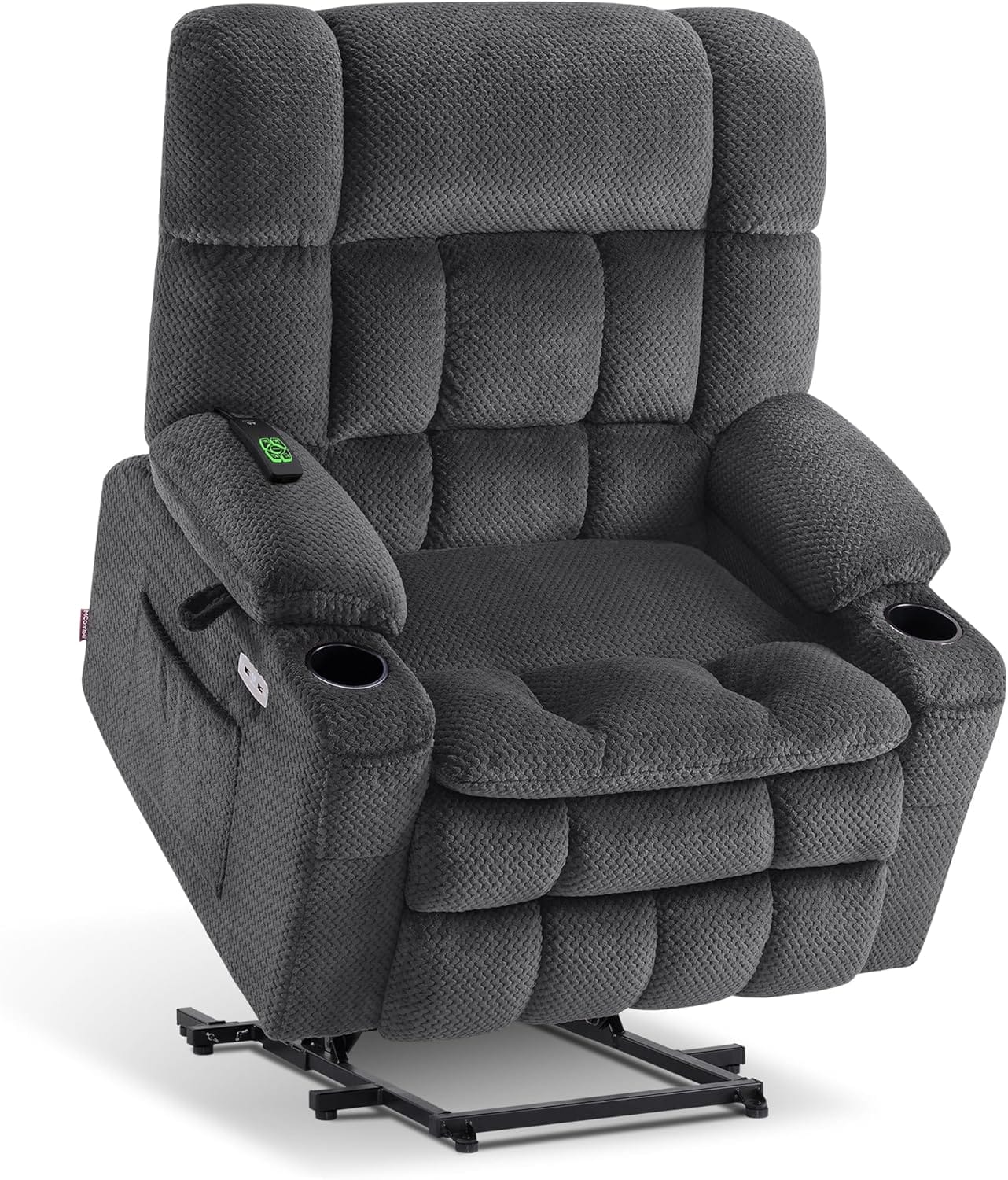 MCombo Dual Motor Power Lift Recliner Chair Sofa with Massage and Heat for Big Elderly People, Infinite Position, USB Ports, Cup Holders, Fabric R7897 (Dark Gray, Medium-Wide)