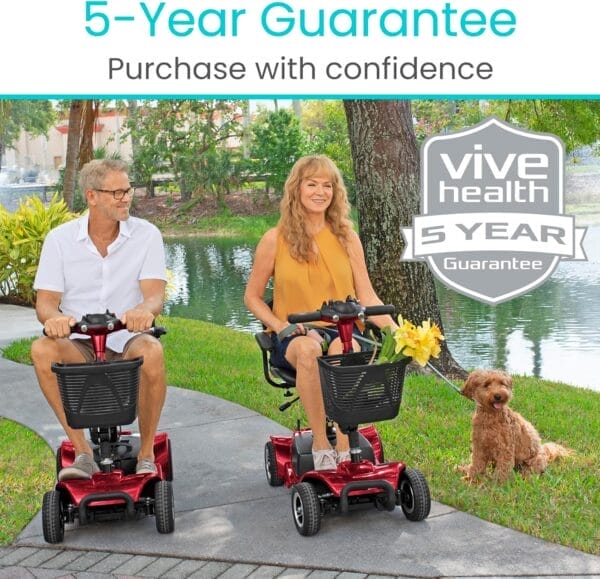 Vive 4 Wheel Mobility Scooter - Electric Powered Wheelchair Device - Compact Heavy Duty Mobile for Travel, Adults, Elderly - Long Range Power Extended Battery with Charger & Basket (FSA/HSA Eligible) - Image 9