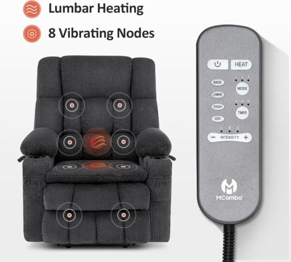 MCombo Large Dual Motor Power Lift Recliner Chair Sofa with Massage and Heat for Tall Elderly People, Infinite Position, USB Ports, Cup Holders, Fabric 7896 (Large, Dark Gray) - Image 6