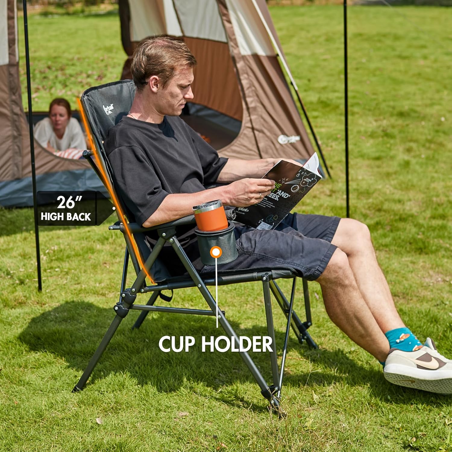 PORTAL Oversized Folding Camping Chair High Back Portable Lawn Chairs for Adults Outdoor Sports with Hard Armrest Cup Holder,Supports 400LBS Black - Image 5