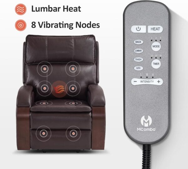 MCombo Power Lift Recliner Chair Sofa with Massage and Heat, Adjustable Headrest for Elderly People, Solid Wood Armrest, USB Ports, Side Pockets, Faux Leather 7917 (Dark Brown, Medium) - Image 5