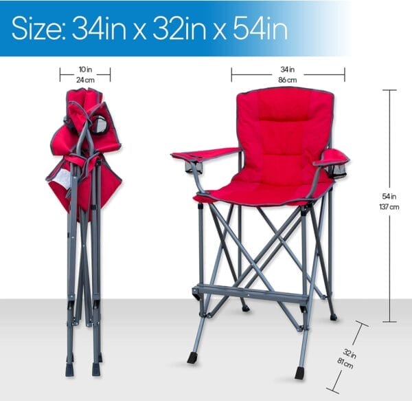 RMS Extra Tall Folding Chair - 31" Seat Height Director Chair for Camping, Home Patio and Sports - Portable and Collapsible with Footrest and Carrying Bag - Up to 300 lbs Weight Capacity (Red) - Image 2