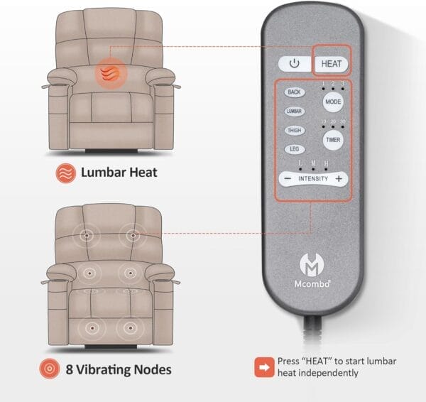 MCombo Oversized Dual Motor Power Lift Recliner Chair Sofa with Massage and Heat for Big Elderly People, Infinite Position, USB Ports, Faux Leather R7677 (Dark Grey, Medium-Oversize) - Image 5