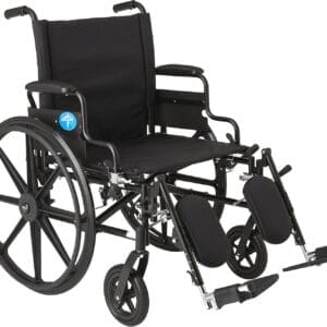 Medline Premium Ultra-Lightweight Wheelchair with Flip-Back Desk Arms and Elevating Leg Rests for Extra Comfort, Black, 22” x 18" Seat