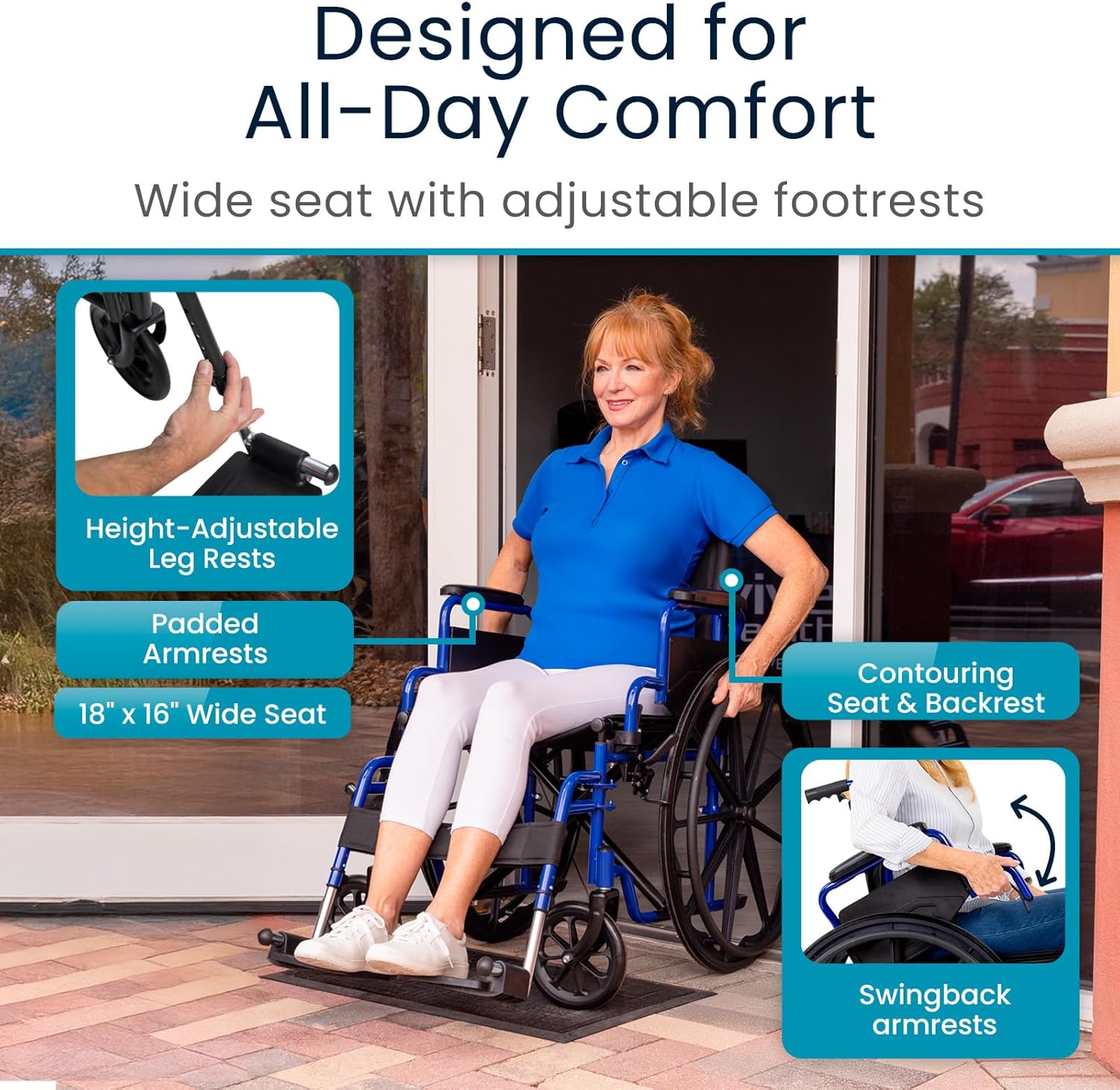 Vive Mobility Foldable Wheelchair for Adults - Portable Wheel Chair for Seniors - Folding Chair w/Wheels for Travel, All Terrain - Elderly & Disabled & Supports up to 250 lbs - Compact & Collapsible - Image 6