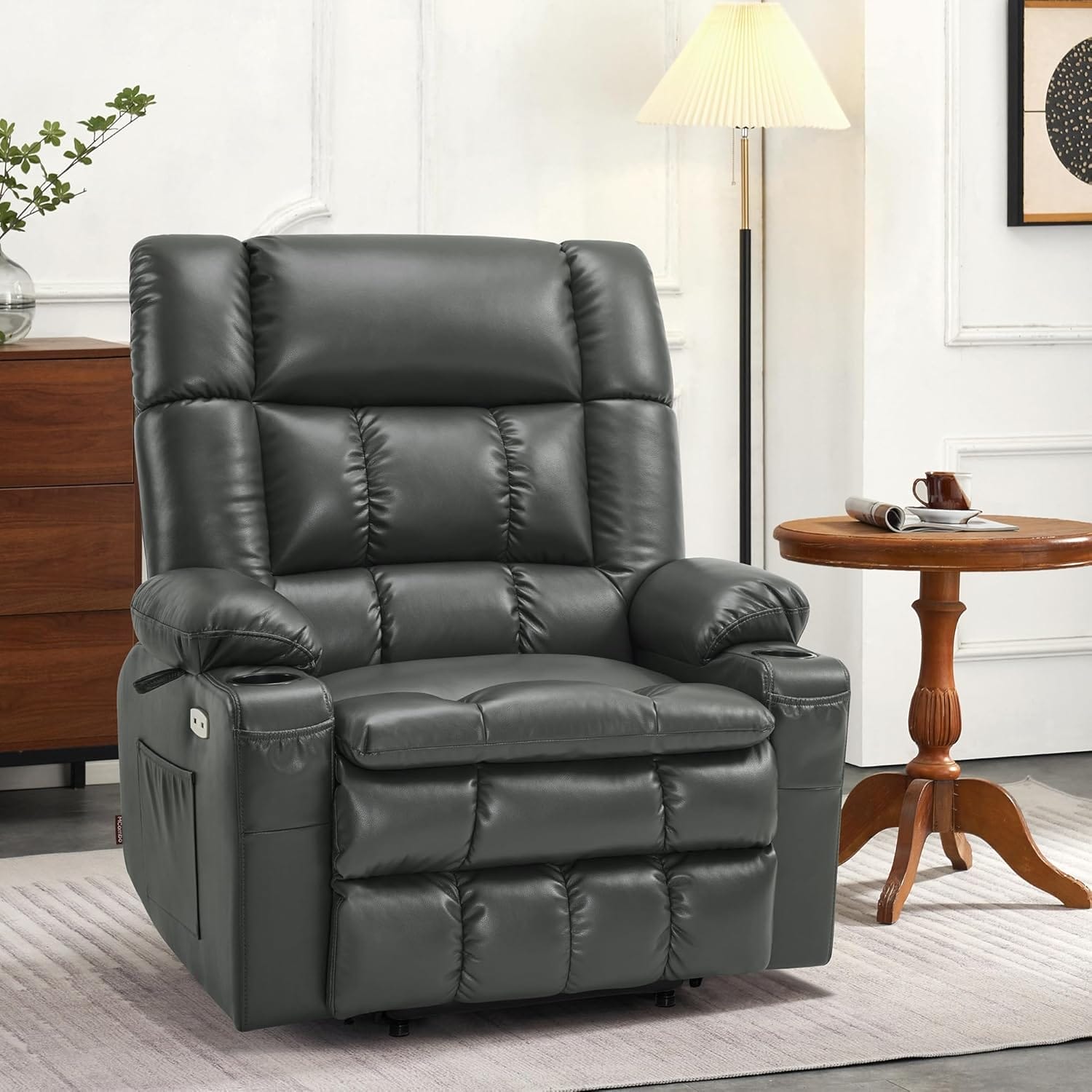 MCombo Dual Motor Power Lift Recliner Chair for Elderly, Lay Flat Lift Chair with Heat and Massage, Oversized Lift Recliner for Big and Tall, Faux Leather R7891 (Grey, Oversized) - Image 2