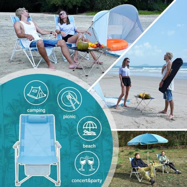 #WEJOY Oversized Heavy Duty Beach Chair,Folding High Back Portable Camping Lawn Chairs for Adults with Armrest,Headrest,Pocket for Outdoor Camp Festival Sand Concert Travel Picnic BBQ Sport,265 LBS - Image 7